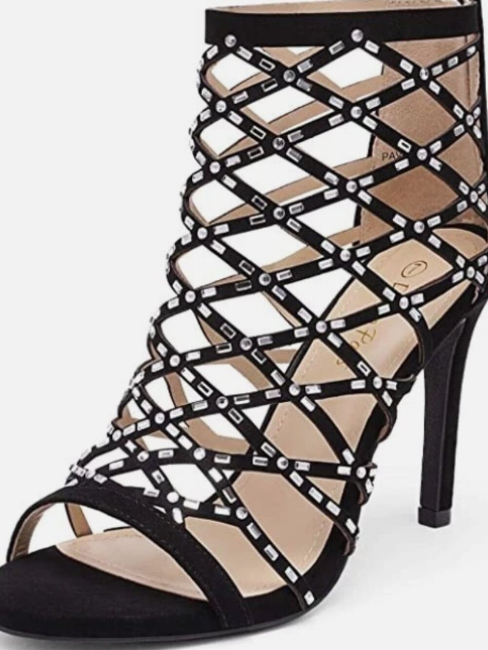 NIB DREAM PAIRS Women's Black Rhinestone Ankle Strap Cage Heel Shoes US 11